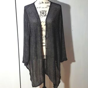 Chico's Travelers Lightweight Black Silver Shimmer Open Cardigan Kimono Sz.Large